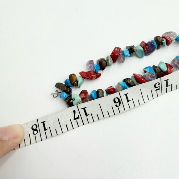 Vtg Southwestern Silver 925 Turquoise Nugget Gemstone Multi Strands Necklace - Picture 13 of 13